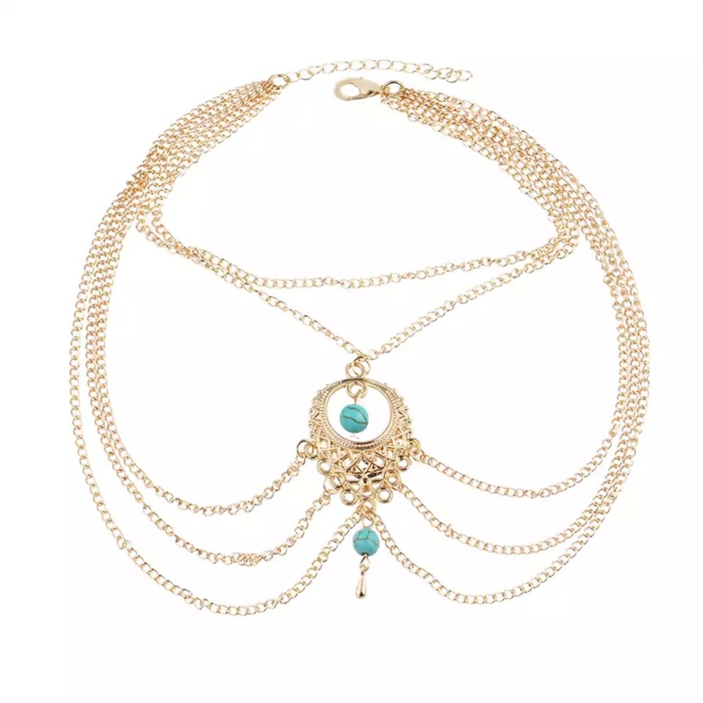 3/$30•Boho beach ankle bracelet turquoise gold - Picture 2 of 4